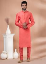 Viscose Orange Traditional Wear Plain Kurta Pajama